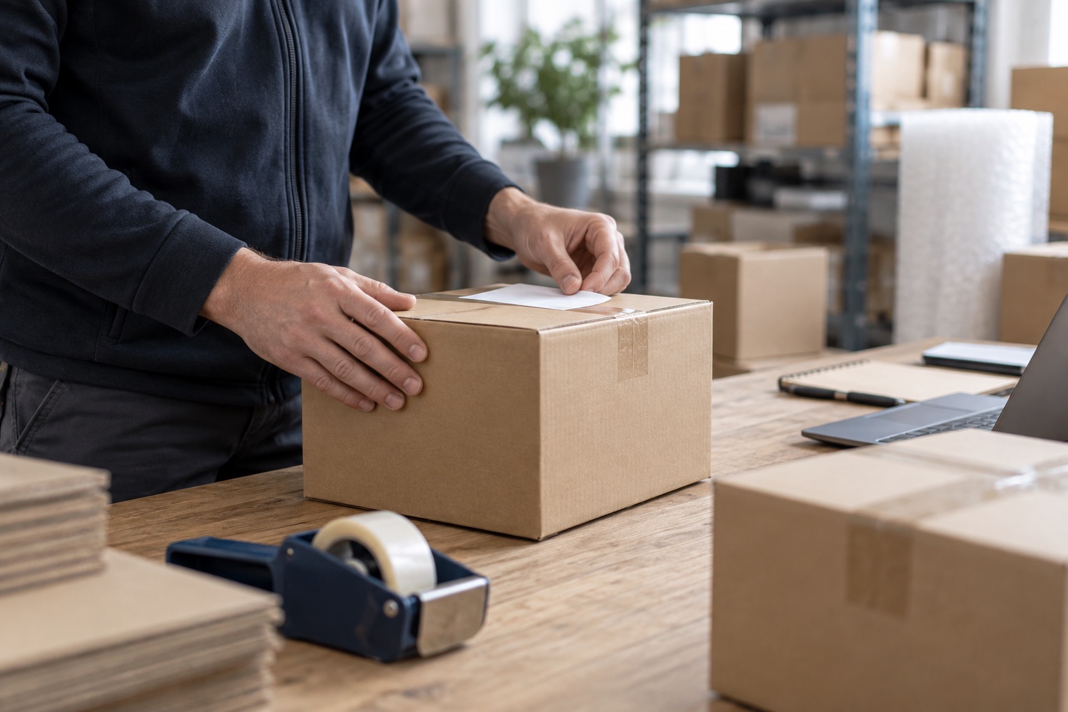 Illustrative logistics and parcel handling workspace