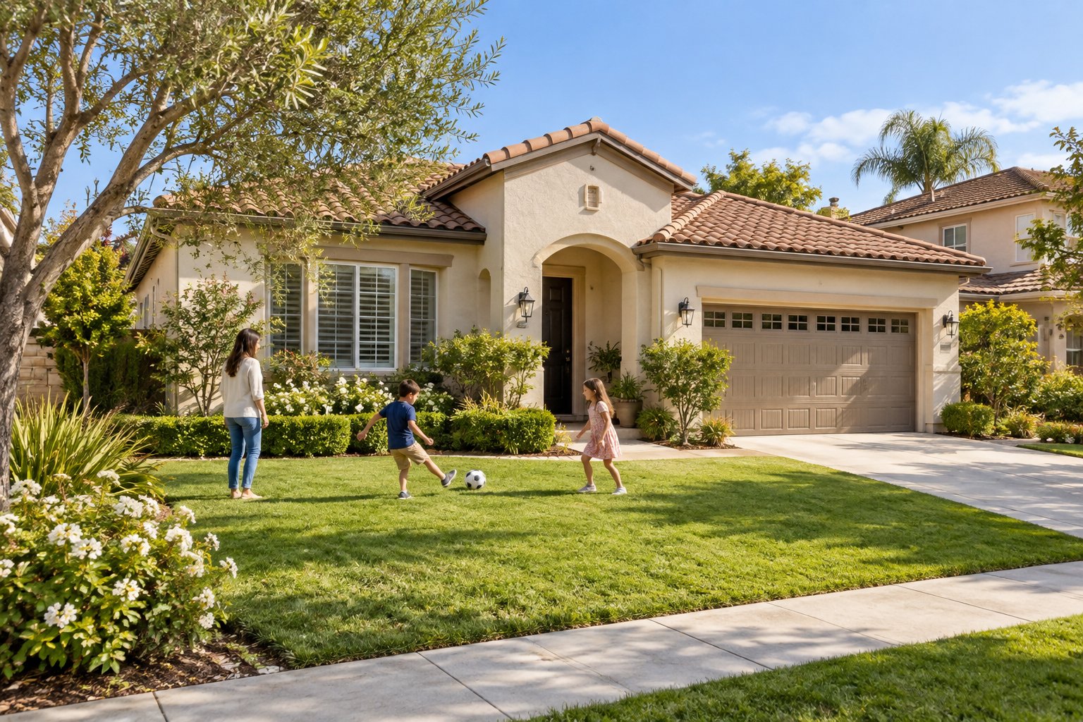 Illustrative California residential property and family setting