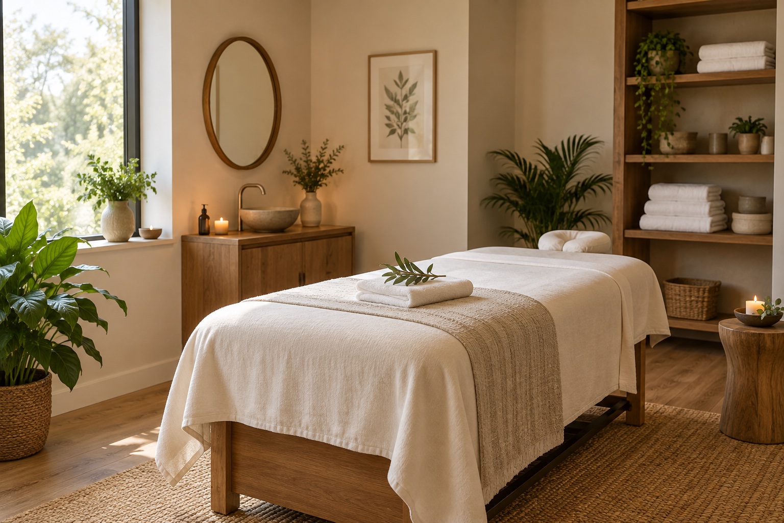Illustrative spa interior and treatment room
